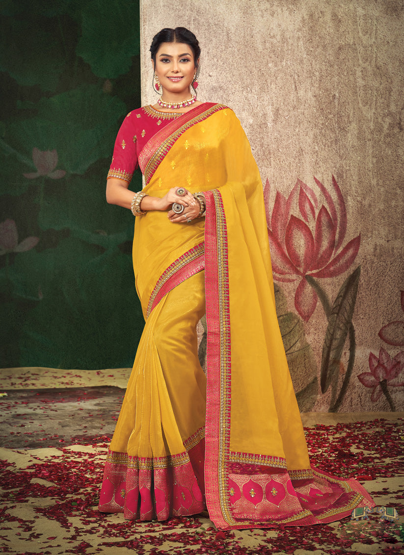 Maize Yellow Organza Designer Saree