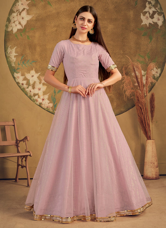 Lilac Pink Net Party Wear Gown