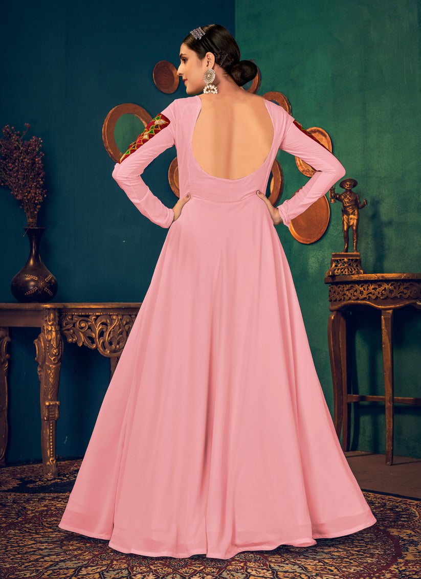 Rose Pink Georgette Party Wear Gown