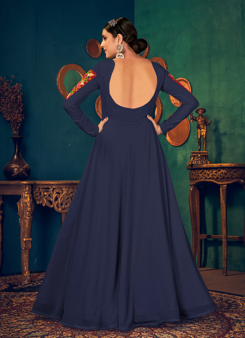 Midnight Blue Pink Georgette Party Wear Gown