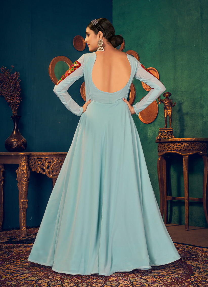 Ice Blue Georgette Party Wear Gown