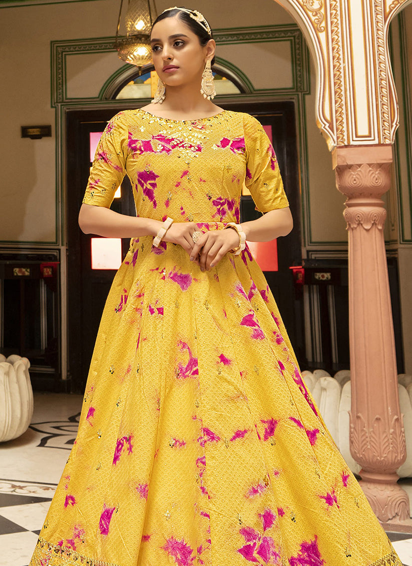 Yellow Cotton Embroidered Gown