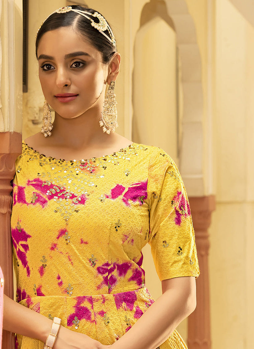 Yellow Cotton Embroidered Gown