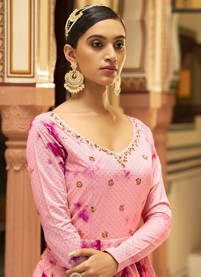 Rose Pink Cotton Embroidered Gown