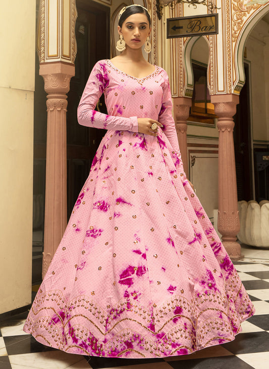 Rose Pink Cotton Embroidered Gown