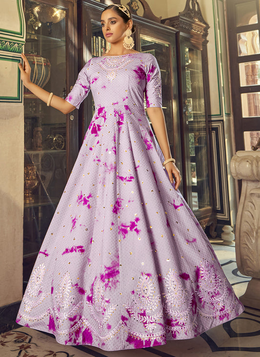 Lilac Cotton Embroidered Gown