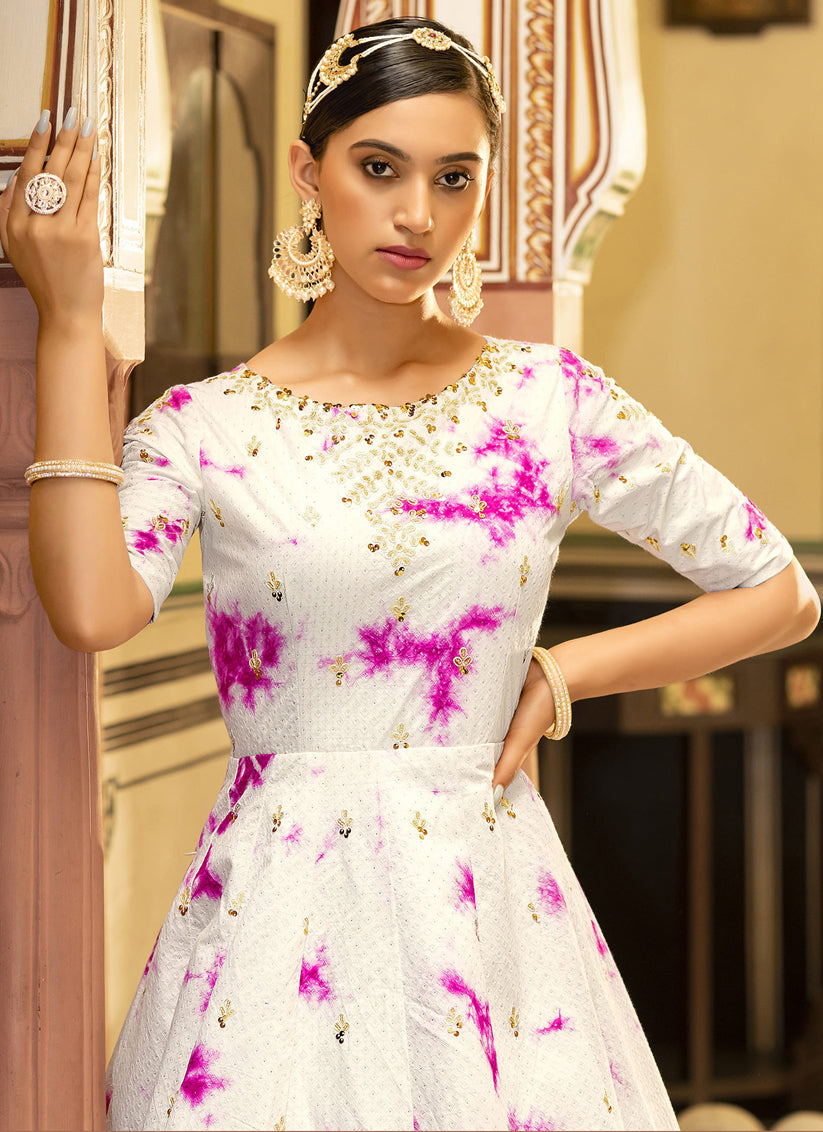 Pearl White Cotton Embroidered Gown