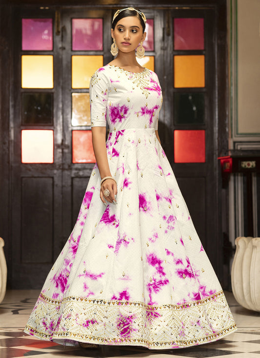 Pearl White Cotton Embroidered Gown