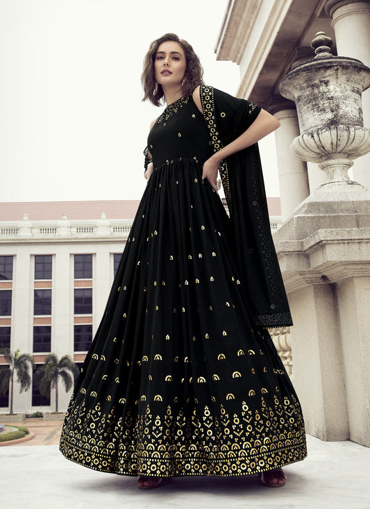 Black Georgette Embroidered Gown with Dupatta