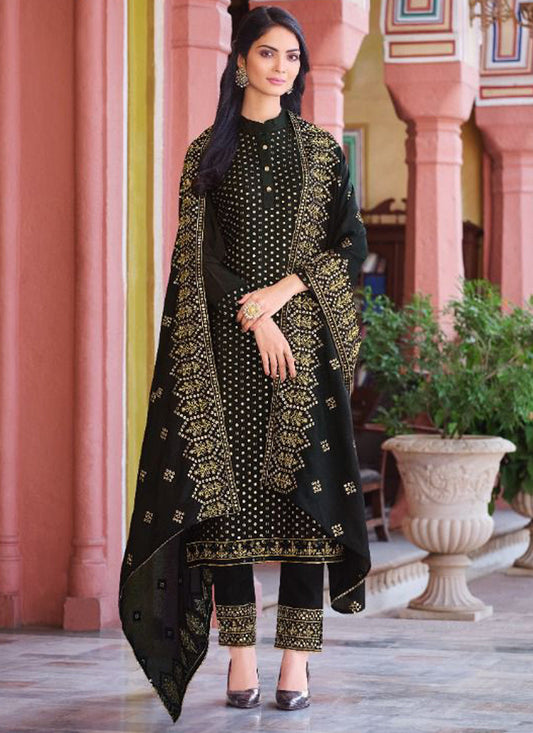 Black Chinnon Embroidered Ready Made Pant Kameez