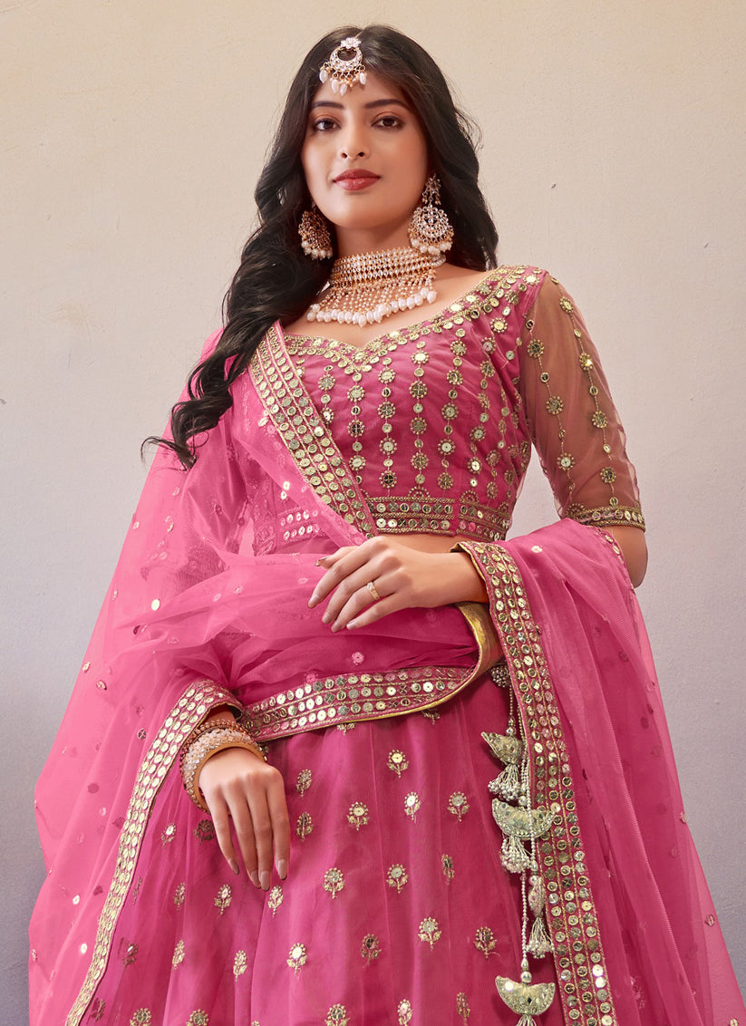 Pink Net Sequins Designer Lehenga Choli