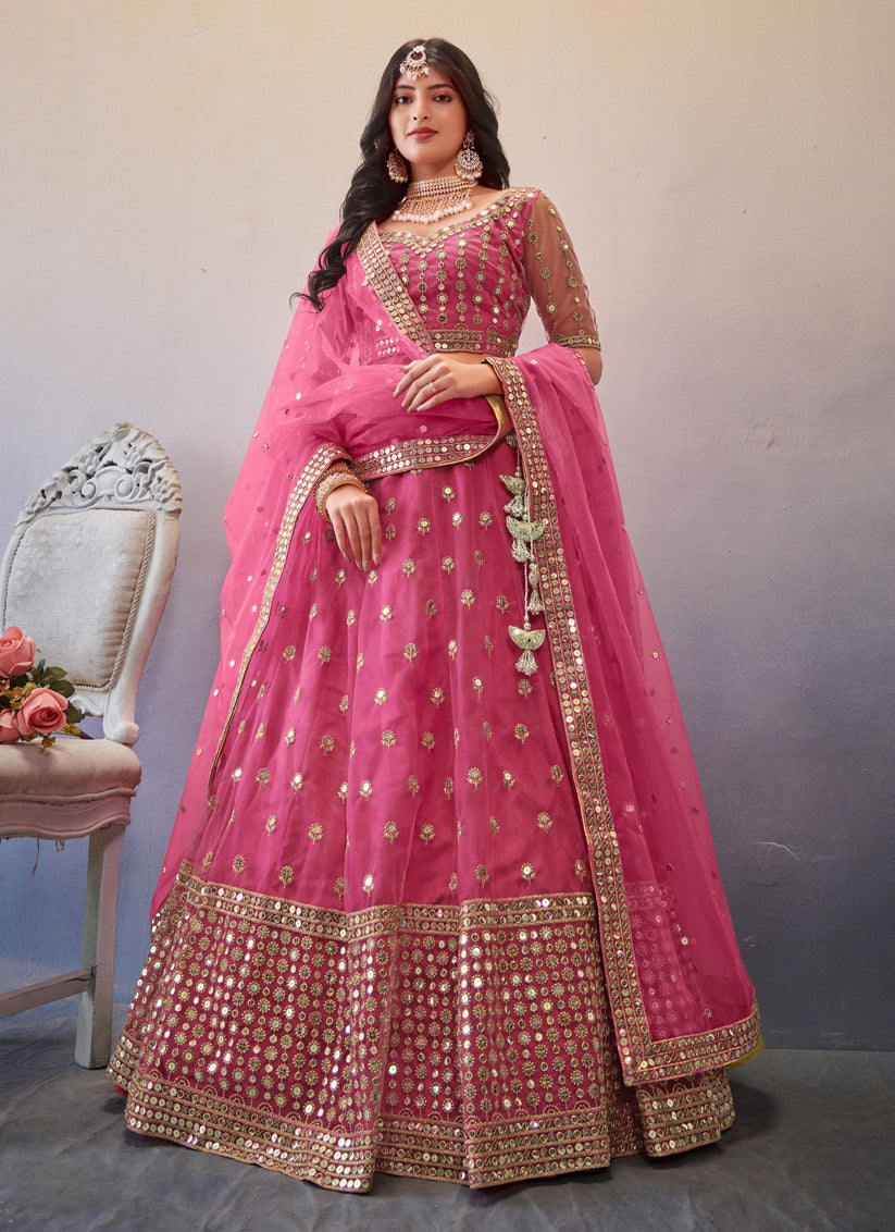 Pink Net Sequins Designer Lehenga Choli