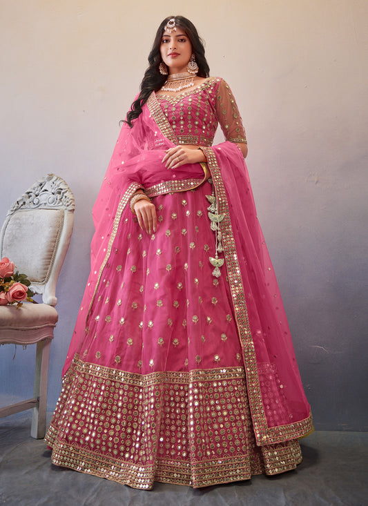 Pink Net Sequins Designer Lehenga Choli