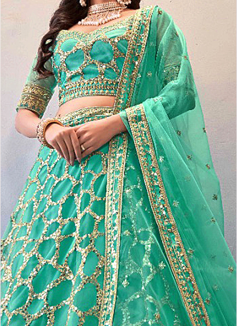 Aquamarine Net Sequins Designer Lehenga Choli