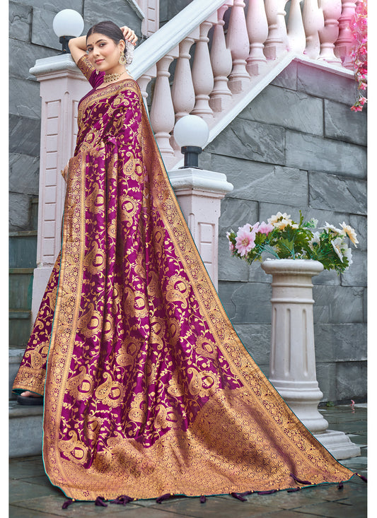 Magenta Banarasi Silk Weaving Wedding Saree
