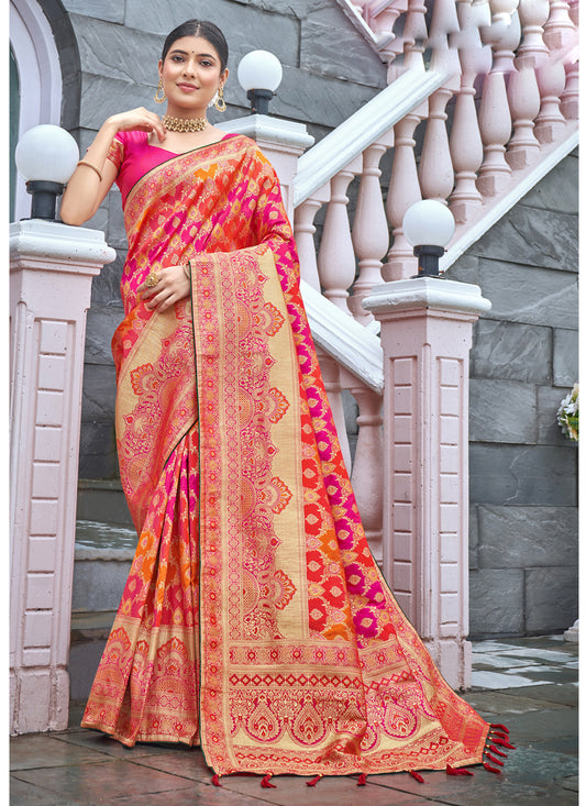 Multicolor Banarasi Silk Weaving Wedding Saree