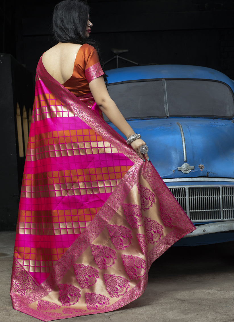 Rani Pink Banarasi Silk Weaving Saree