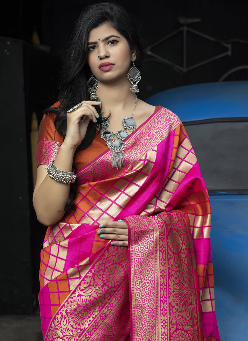 Rani Pink Banarasi Silk Weaving Saree