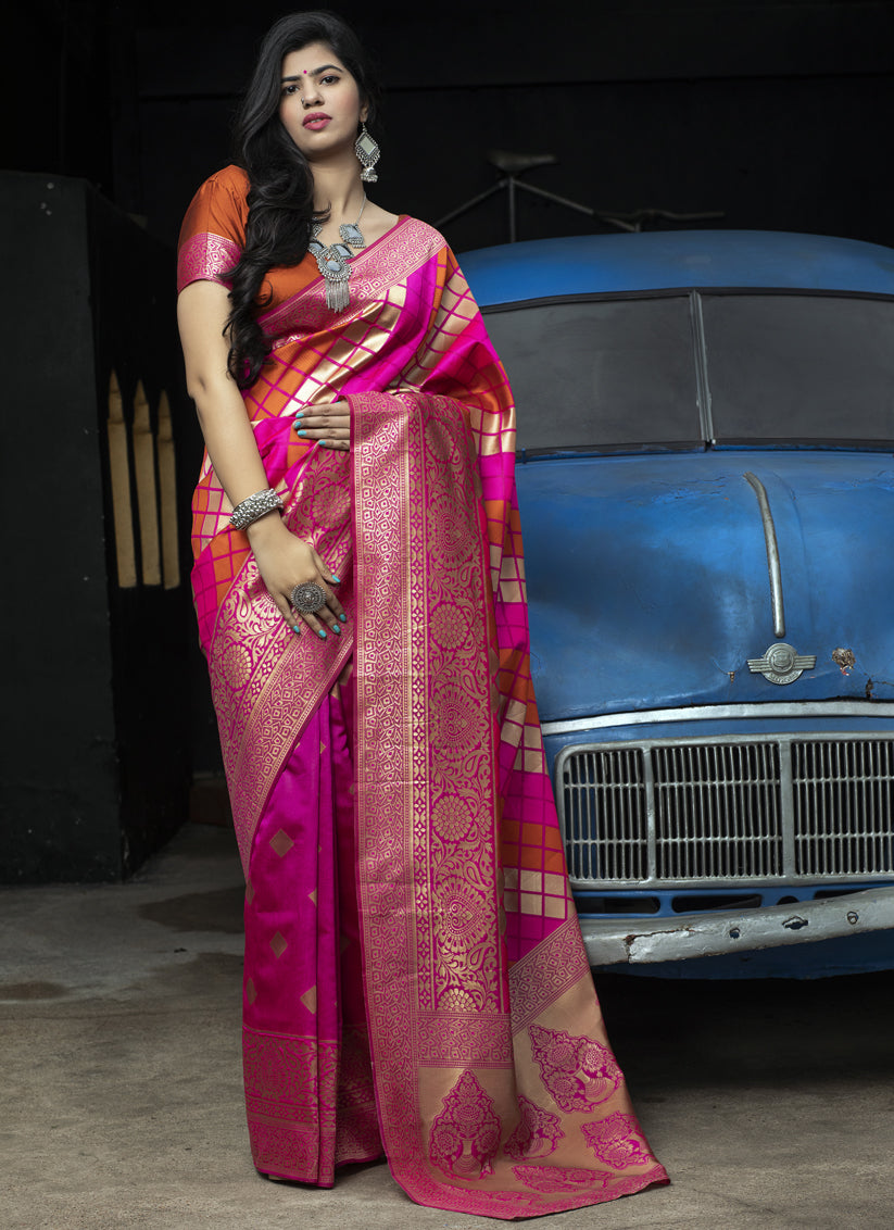 Rani Pink Banarasi Silk Weaving Saree