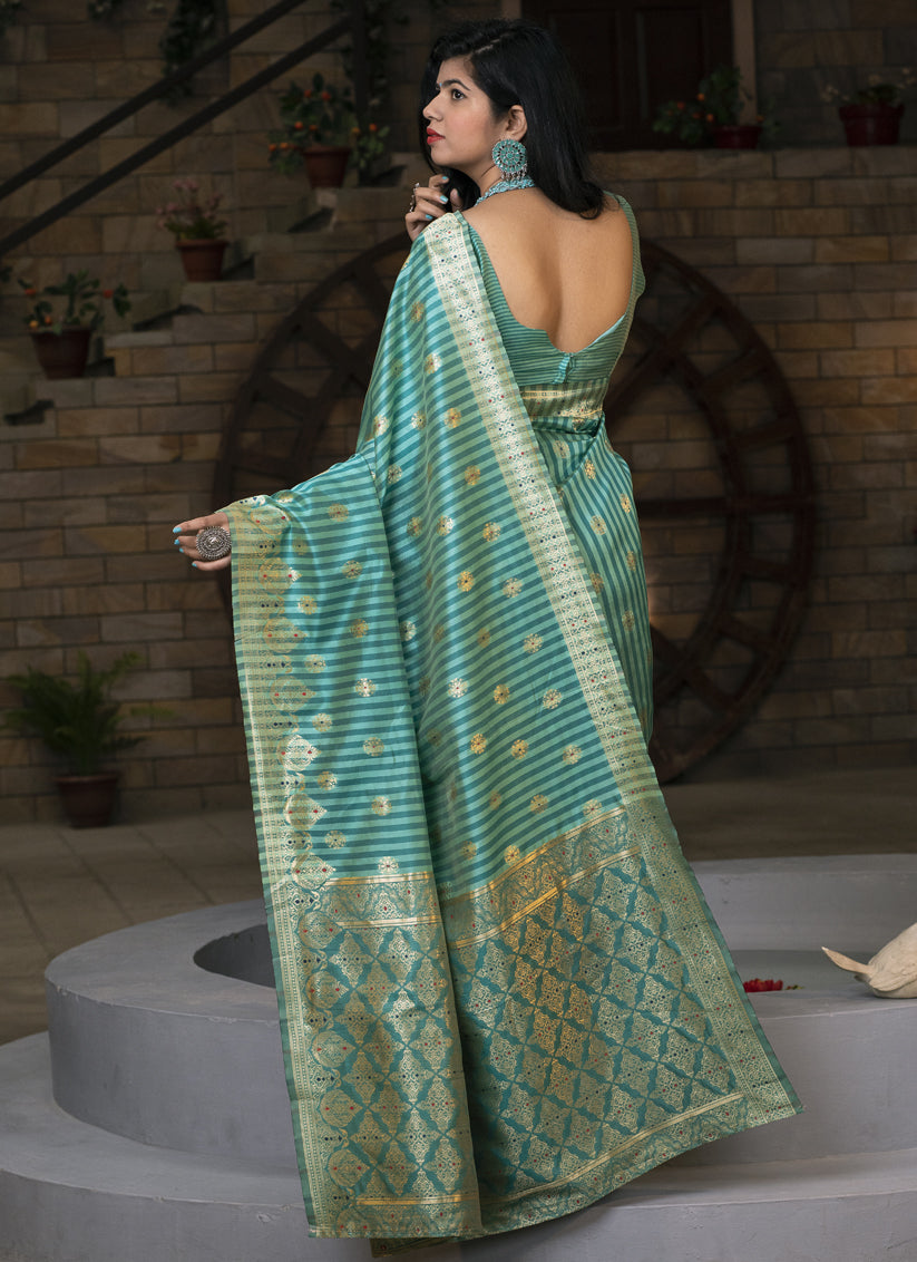 Firozi Banarasi Silk Weaving Saree