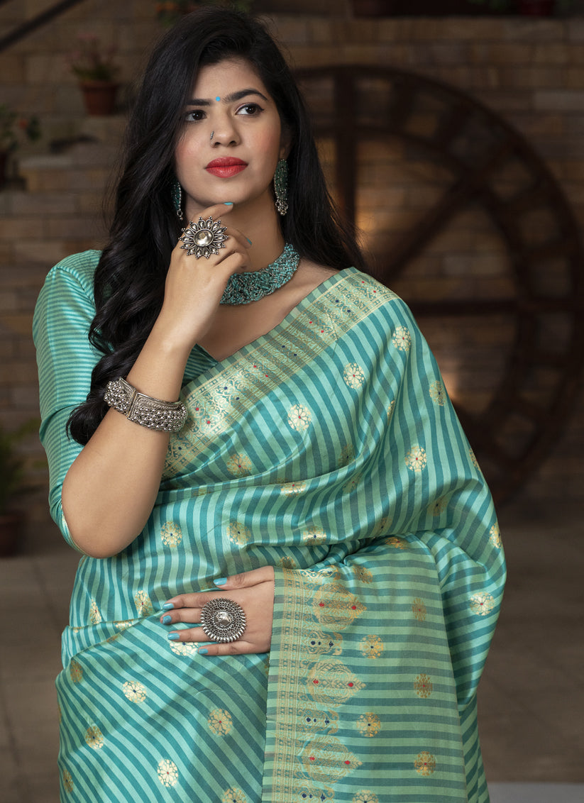 Firozi Banarasi Silk Weaving Saree