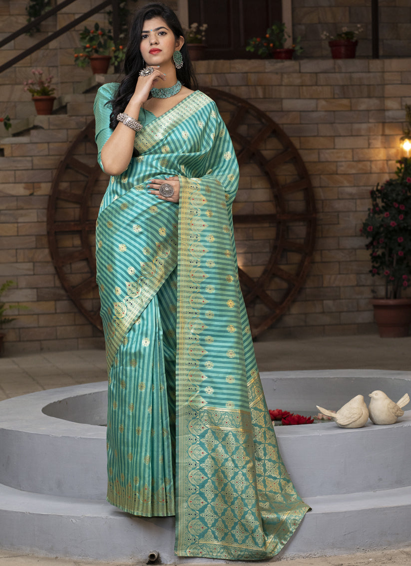 Firozi Banarasi Silk Weaving Saree