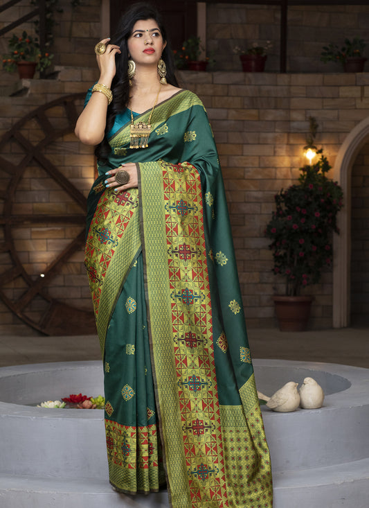 Pine Green Banarasi Silk Weaving Saree