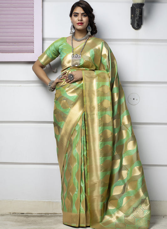 Spring Green Banarasi Silk Weaving Saree