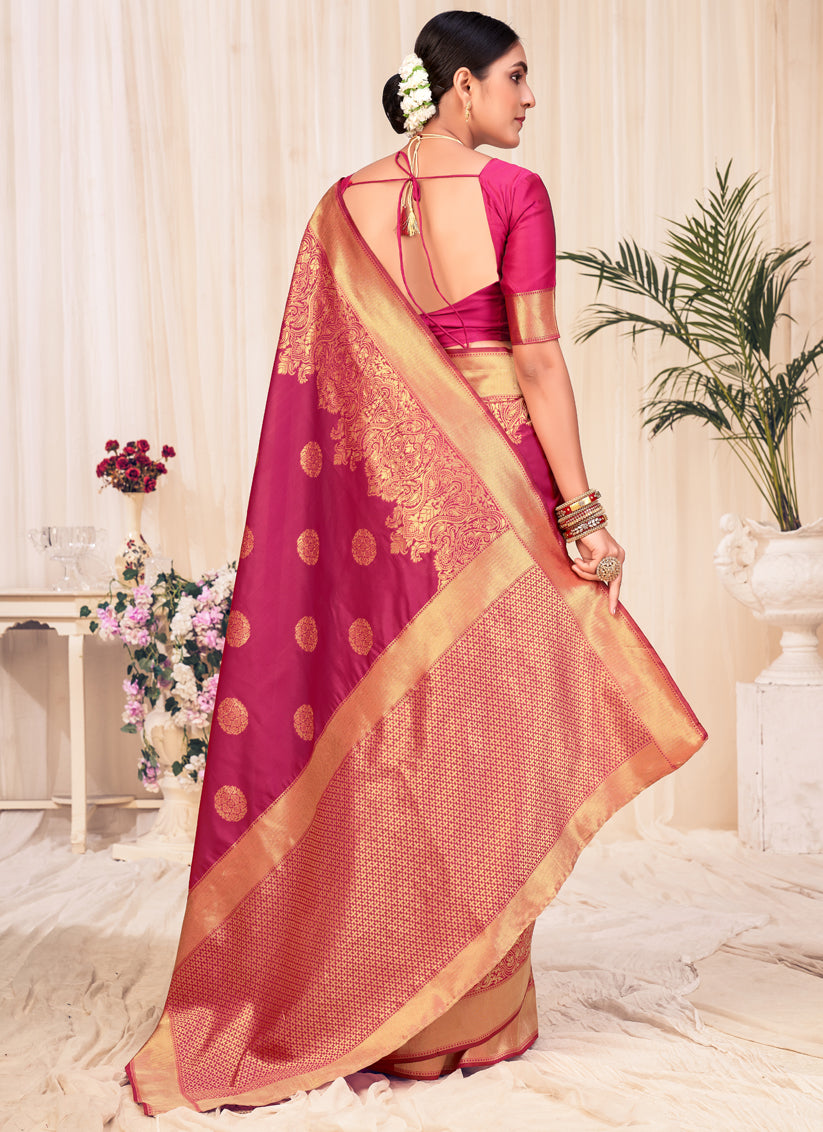 Rani Pink Banarasi Silk Weaving Saree