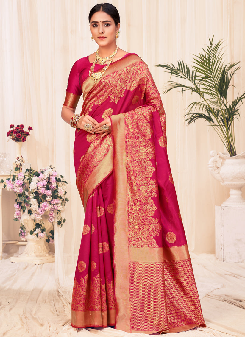 Rani Pink Banarasi Silk Weaving Saree