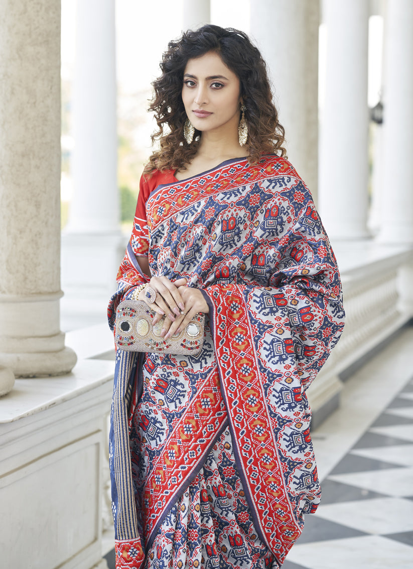 Royal Blue Patola Silk Woven Saree