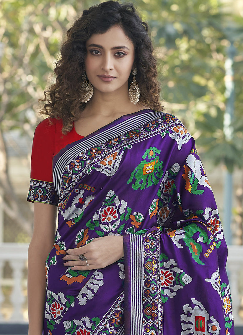 Violet Patola Silk Weaving and Printed Saree