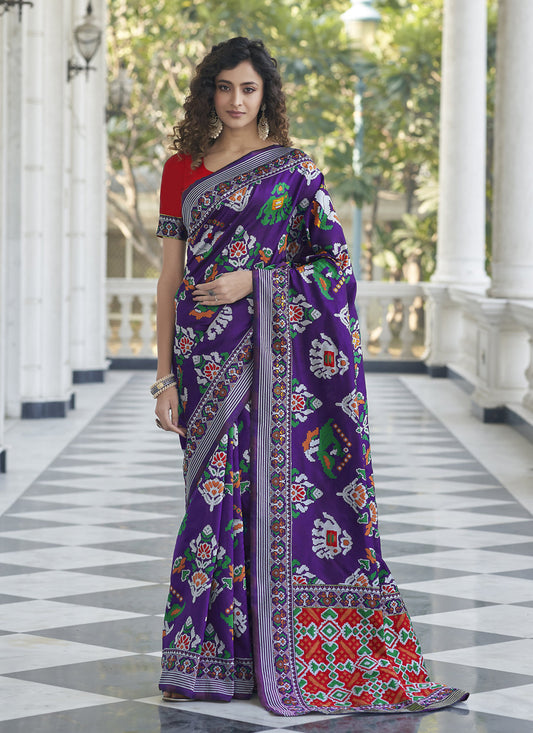 Violet Patola Silk Weaving and Printed Saree