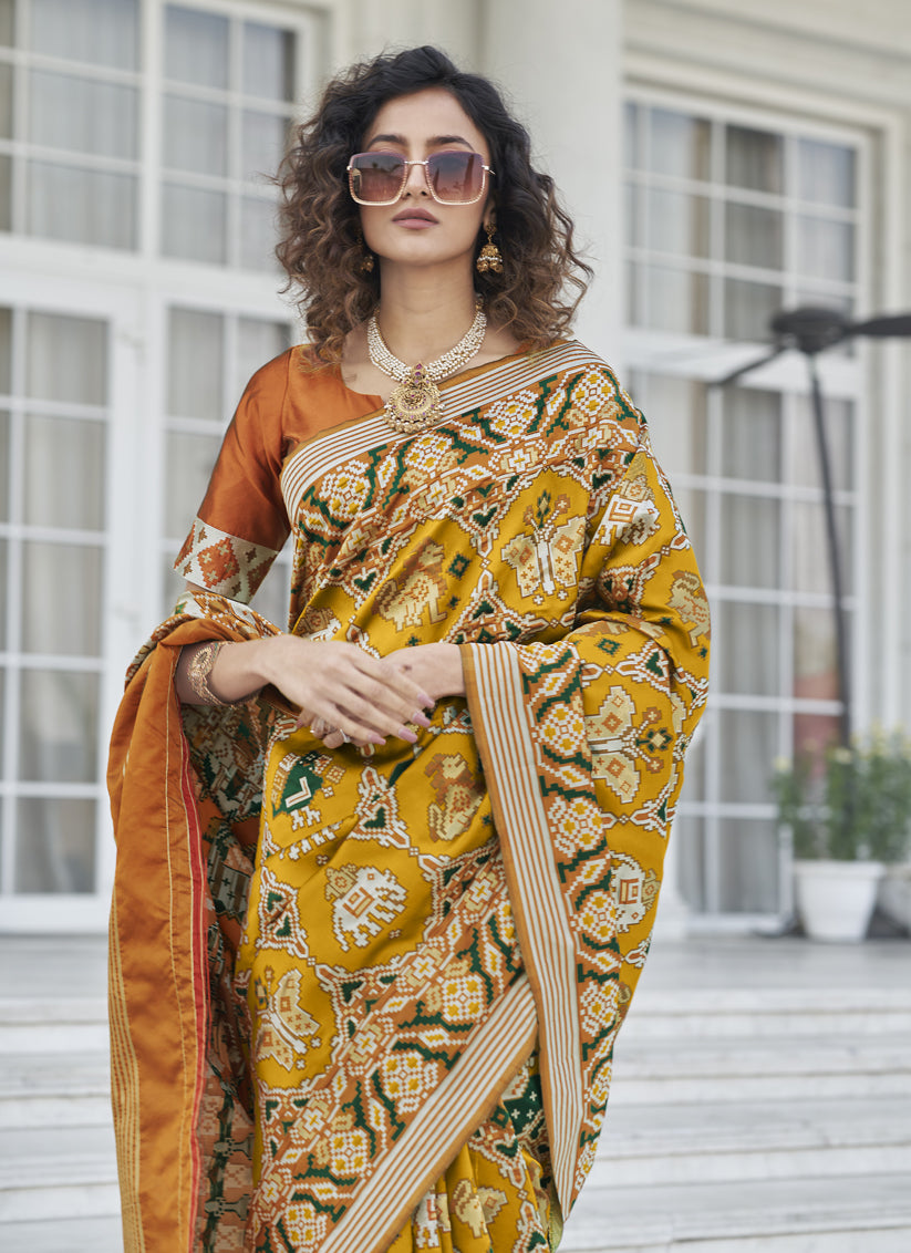 Mustard Patola Silk Weaving Saree