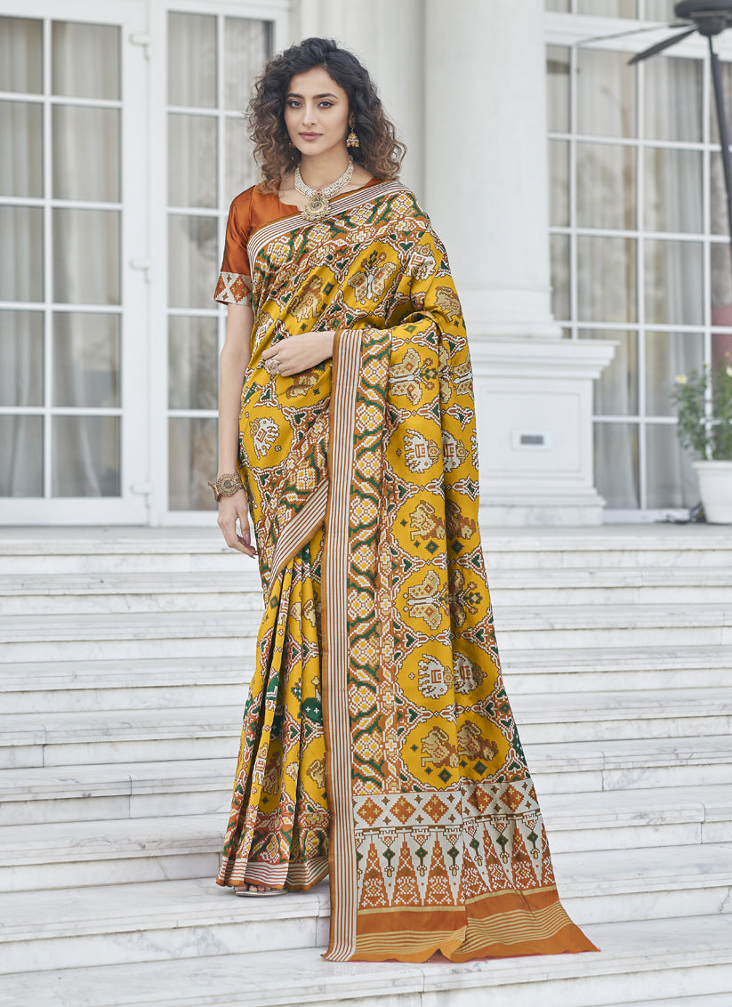 Mustard Patola Silk Weaving Saree