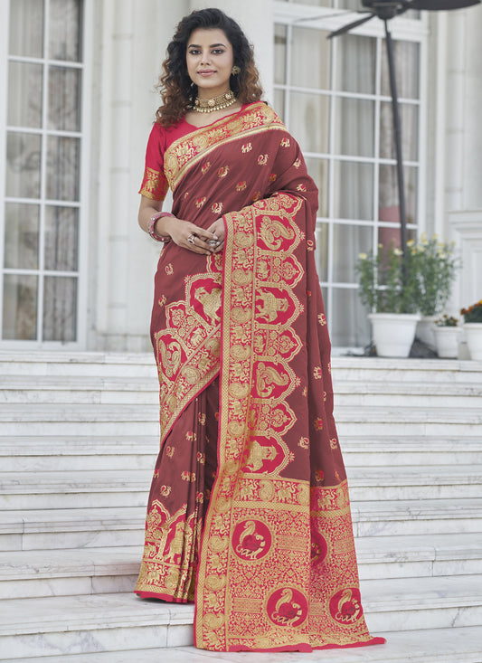 Rose Taupe Banarasi Silk Zari Weaving Saree