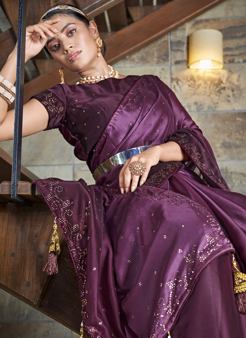 Burgundy Silk Party Wear Saree