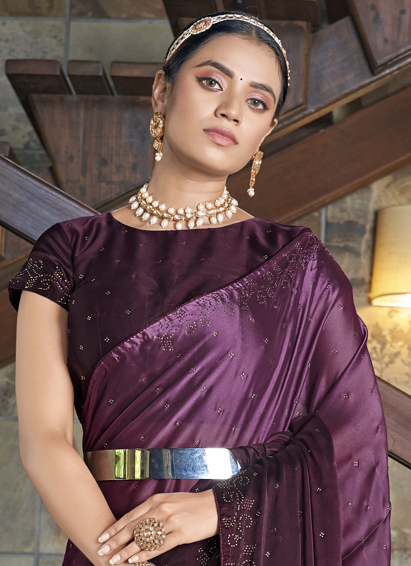 Burgundy Silk Party Wear Saree