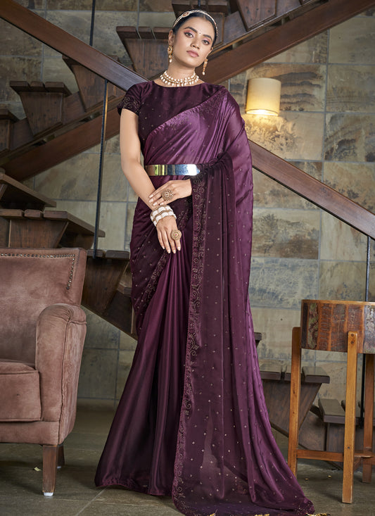 Burgundy Silk Party Wear Saree