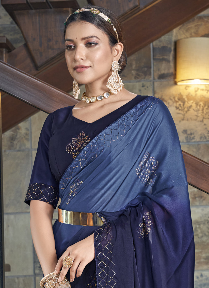 Navy Blue Party Wear Embroidered Saree 4833SR35