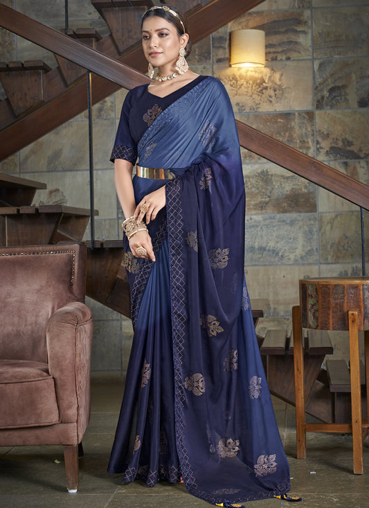 Navy Blue Silk Party Wear Saree