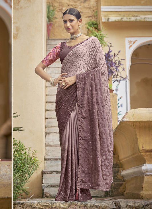 Rose Taupe Chinnon Sequins Saree