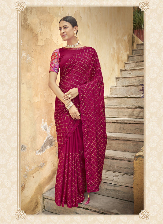 Raspberry Pink Chinnon Sequins Saree