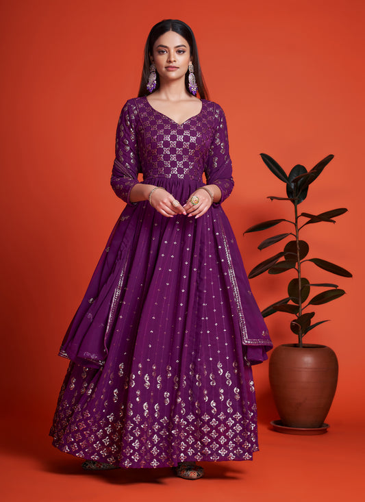 Magenta Georgette Embroidered Anarkali Gown with Dupatta
