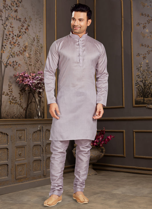 Lavender Silk Mens Kurta Pyjama Set