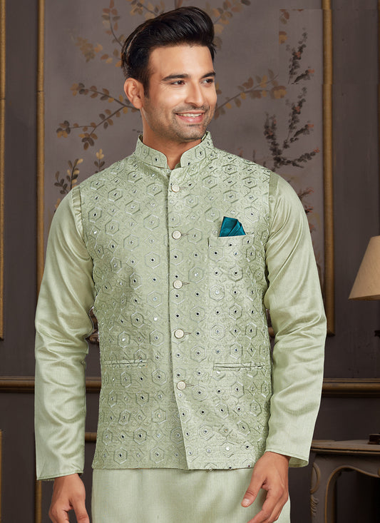 Green Silk Mens Waistcoat