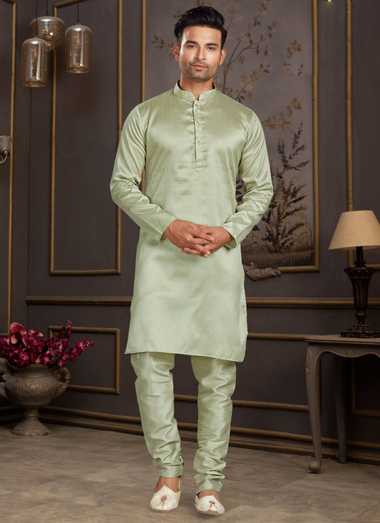 Green Silk Mens Kurta Pyjama Set