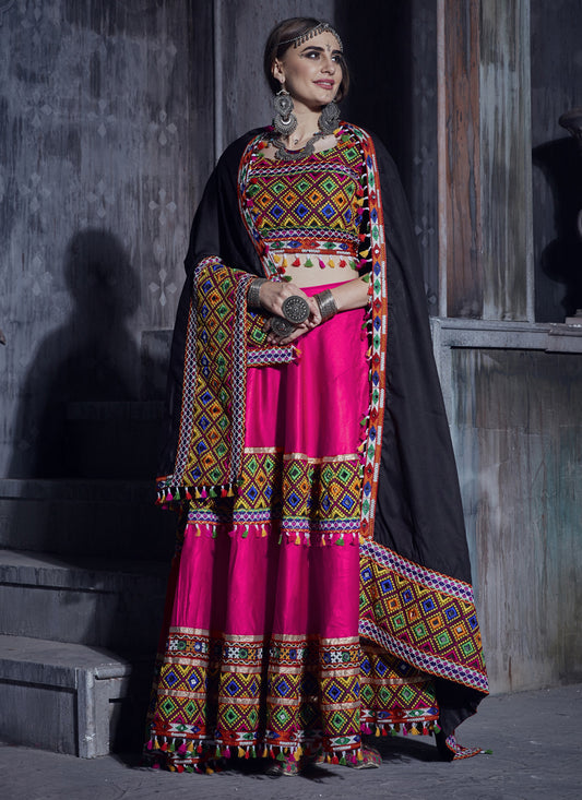 Rani Pink Cotton Gamthi Work Navaratri Specials Chaniya Choli