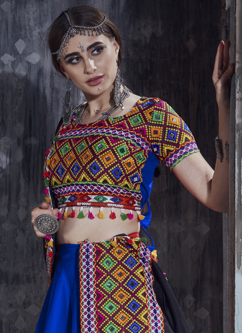 Royal Blue Cotton Gamthi Work Navaratri Specials Chaniya Choli
