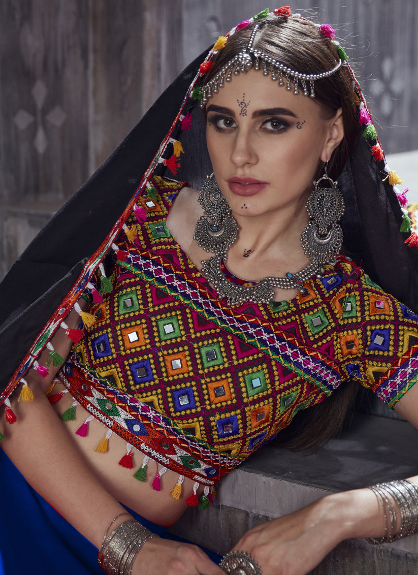 Royal Blue Cotton Gamthi Work Navaratri Specials Chaniya Choli